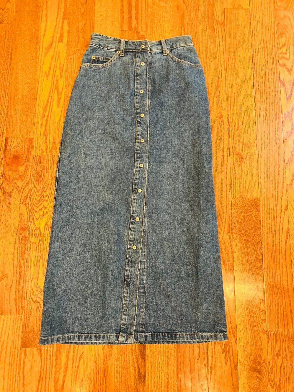 Vintage 90's GAP Denim Jean Maxi Skirt Pockets Retro Boho Hippie Size 1